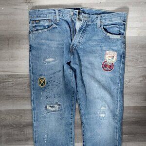 Polo Ralph Lauren Men's Classic Fit Distressed Patchwork Straight Vintage Jeans